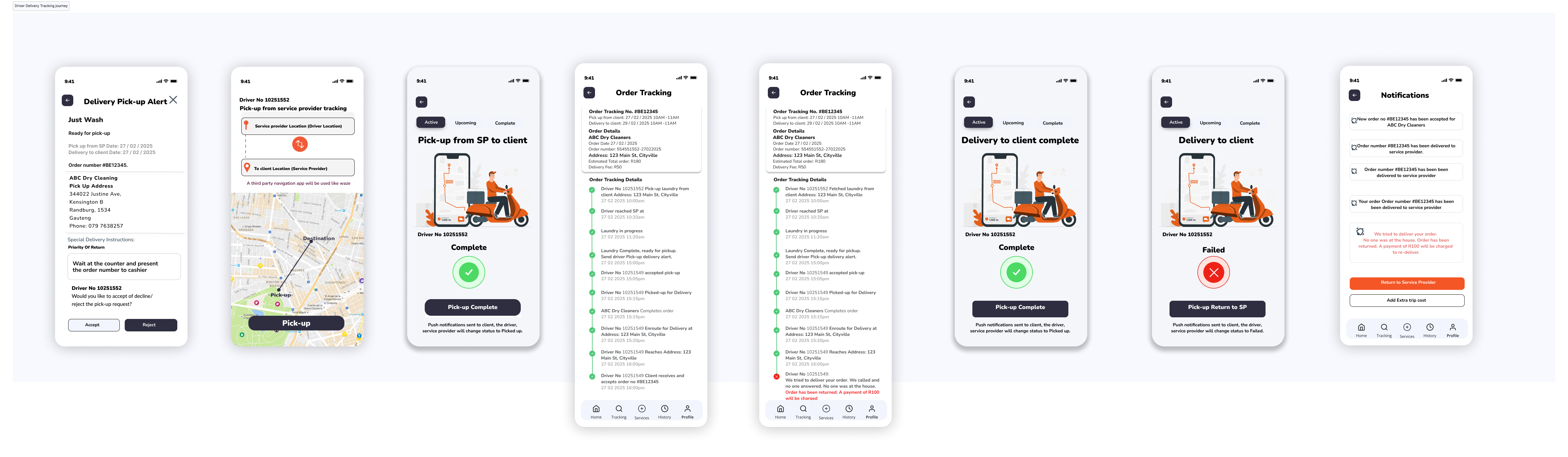 Driver app — delivery tracking journey