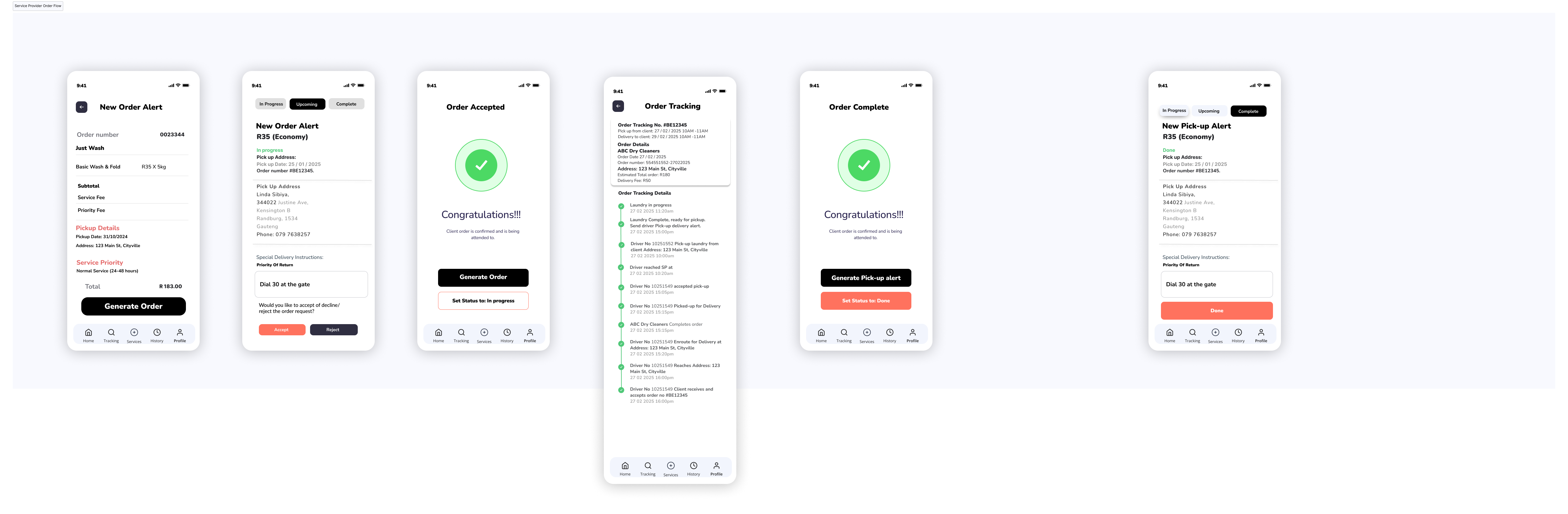 Service provider — order management flow